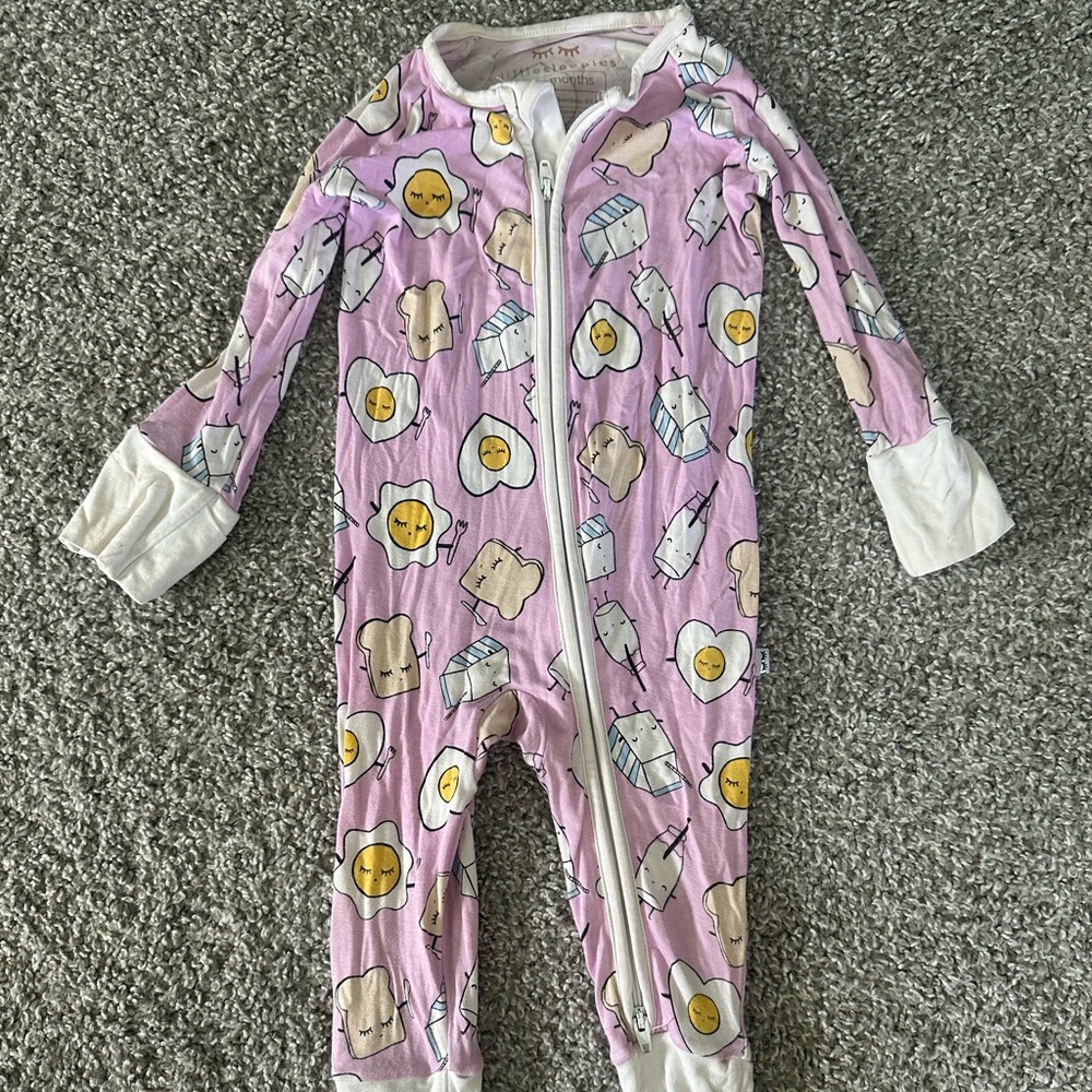 Little Sleepies Pink Breakfast Friends Zip One-Piece Footie